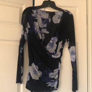 Blues with white flowers criss/cross top